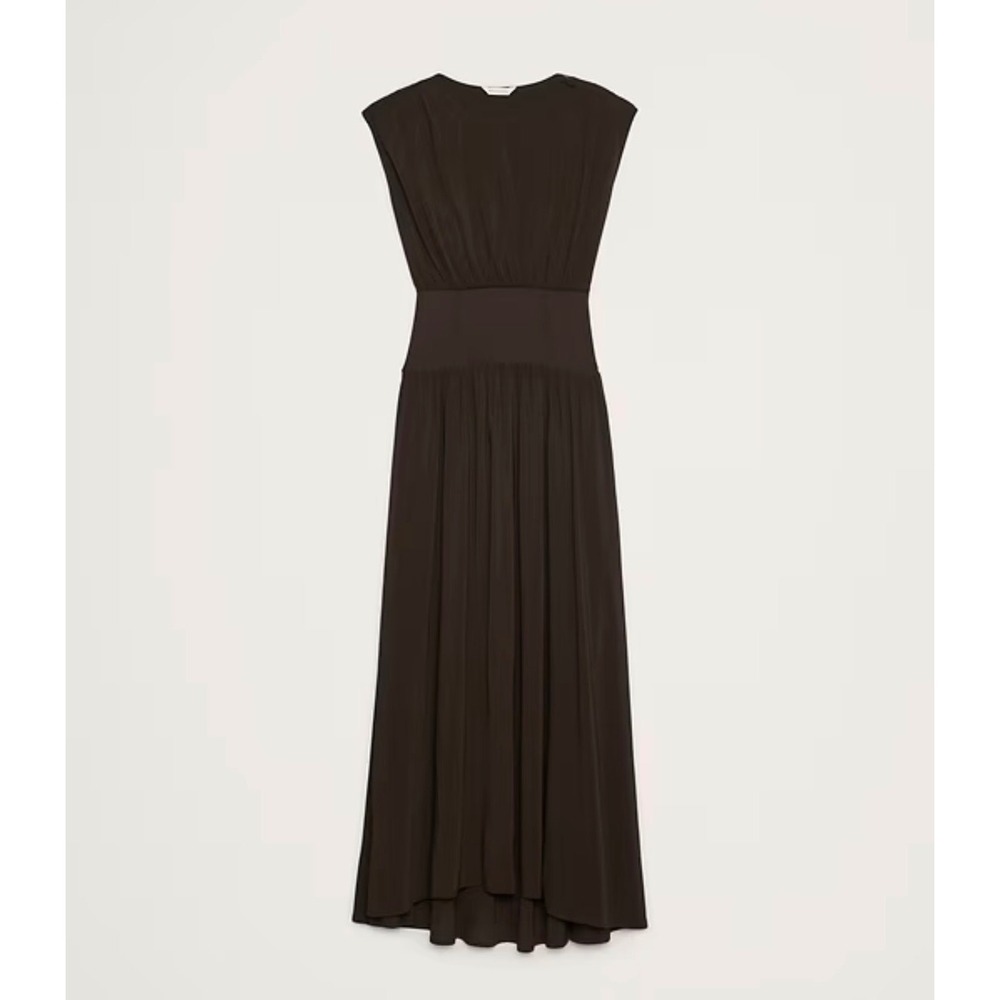 Banana Republic Stretch-Crepe Drop-Waist Maxi Dress Double Chocolate S $260 - Picture 4 of 16